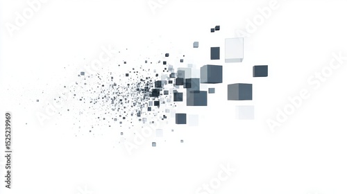 Square pixel edges dissolving into the white transparent background like a fade transition