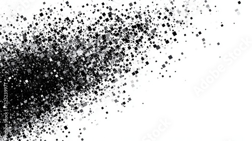 Square pixel edges dissolving into the white transparent background like a fade transition
