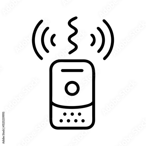 Desktop air purifier icon with sound waves in simple line style  