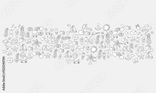 summer symbols and objects a concept of balancing life holiday at sea, drawing by hand vector.