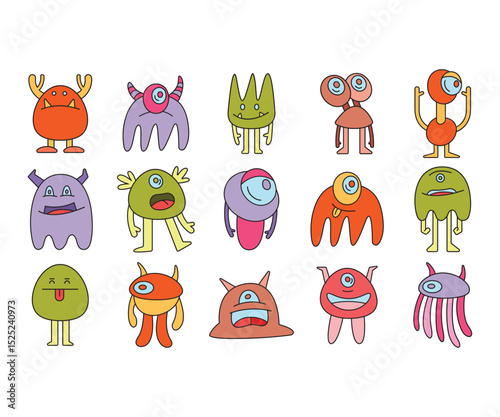 cute and doodle monster characters set