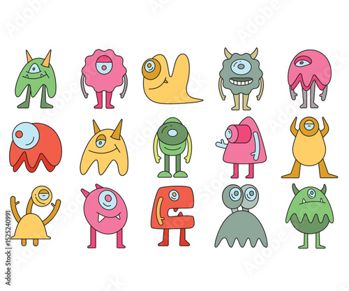 cute and doodle monster characters set