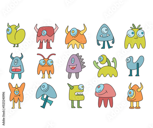 cute and doodle monster characters set