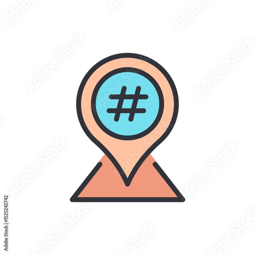 Stylized Location Pin Icon Featuring A Prominent Hashtag Symbol