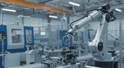 Automated robotic arm in a modern factory, showcasing precision manufacturing