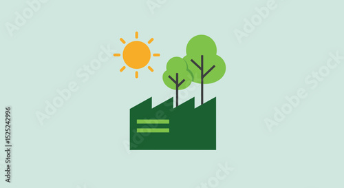 Sustainable factory with trees and sunlight representing green industry concept