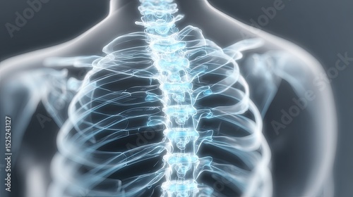 Illustration of a Human Spine and Rib Cage Depicting the Skeletal Structure