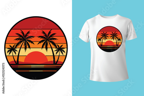 Summer Coastline T-Shirt Art – Minimalist Beach Line Drawing, Beach Bum Lifestyle T-Shirt – Chill Island Vibes and Surfboard, Escape to the Beach Shirt Design – Sunset View and Palm Trees.