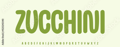 Summer zucchini lettering, cartoon joyful color alphabet, rounded playful font for bright kid fresh product headline, friendly logo. Childish typographic design. Packaging typography. Vector typeset