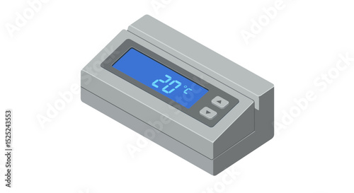 Isometric Illustration of a Digital Thermostat Displaying a Comfortable 20 Degrees Celsius