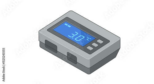 Isometric digital thermometer illustration displaying a temperature of 3.0 degrees