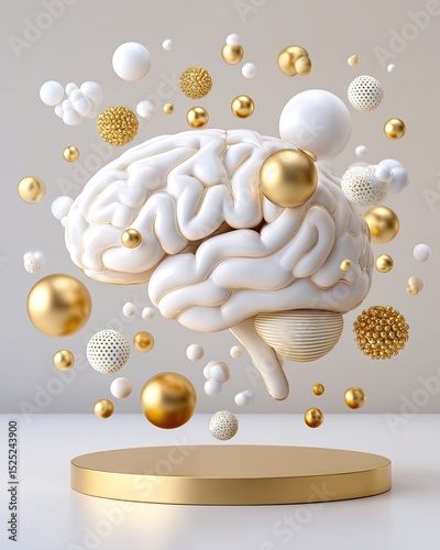 A abstract Brain Design with Golden and White Elements in Modern Style
