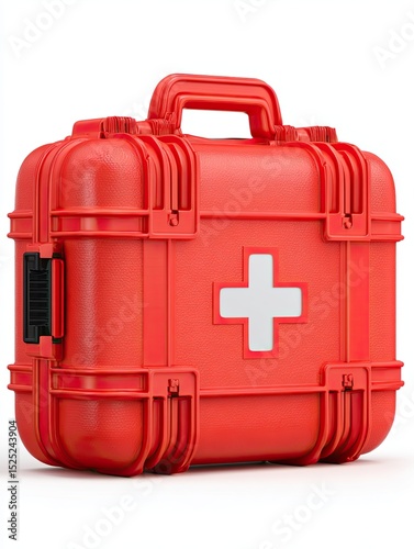 emergency medical kit icon 3D isolated Bright Red First Aid Kit with White Cross for Medical Emergency Supply