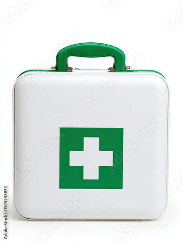 emergency medical kit icon 3D isolated Green and White First Aid Kit with Cross Symbol on White Background