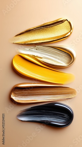 Bronzed highlighter swatches displayed with radiant glow under golden light showcasing various textures and finishes. Various forms of bronzed highlighter, luminous glow under soft golden light