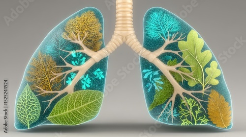 Lungs Illustrated with Intricate Leaf Veins