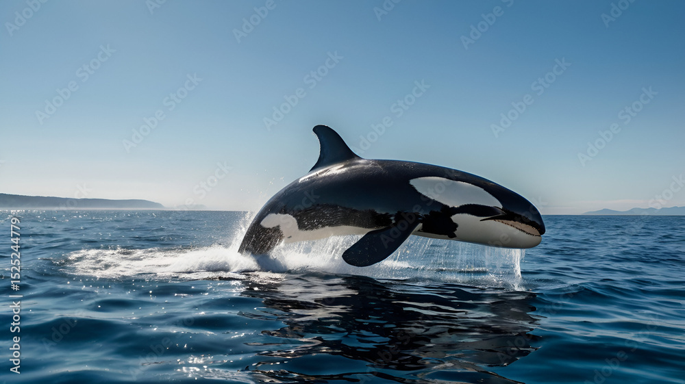 Fototapeta premium A majestic orca whale shows bold black and white.