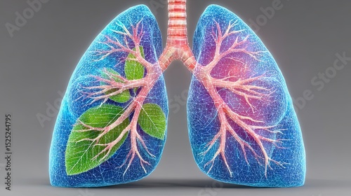 Lungs with Green Leaves: A 3D Mesh Illustration