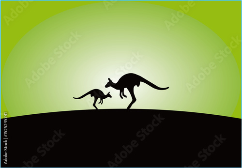landscape with the silhouette of a kangaroo in Australia Vector illustration
