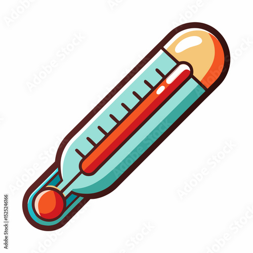 Cartoon Medical Mercury Thermometer Icon Illustration for Healthcare and Science Designs Featuring a Classic Instrument in a Playful Style