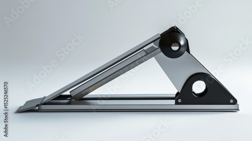 Adjustable metal wedge with ruler on neutral background