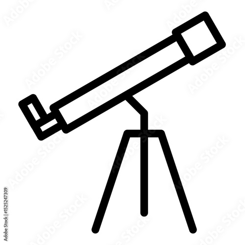 Telescope is shown in a black and white drawing. The telescope is on a tripod