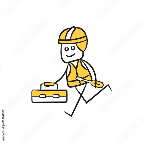 doodle engineer holding toolbox and screwdriver character