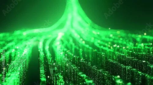 Glowing Green Network Abstract Cityscape with Root-like Connections