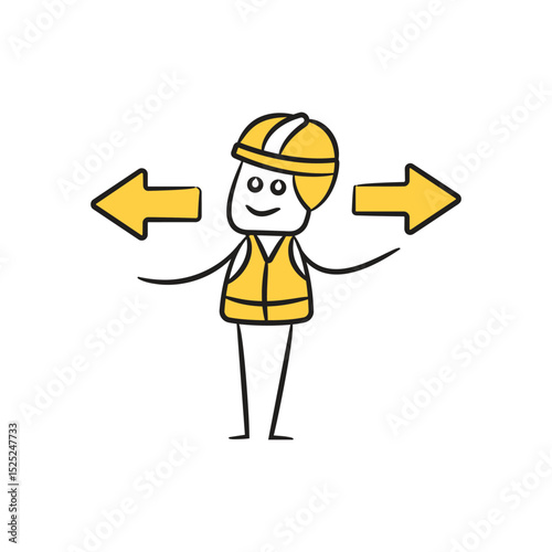 doodle engineer and left right arrows character