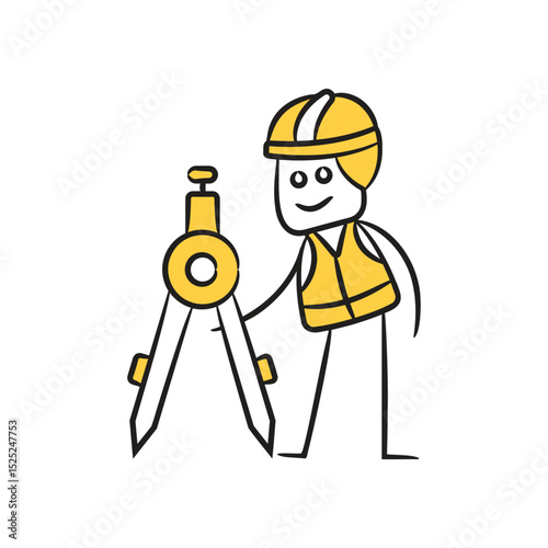 doodle engineer and compass divider character