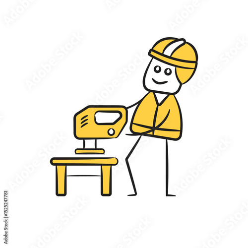 doodle engineer using grinding machine character