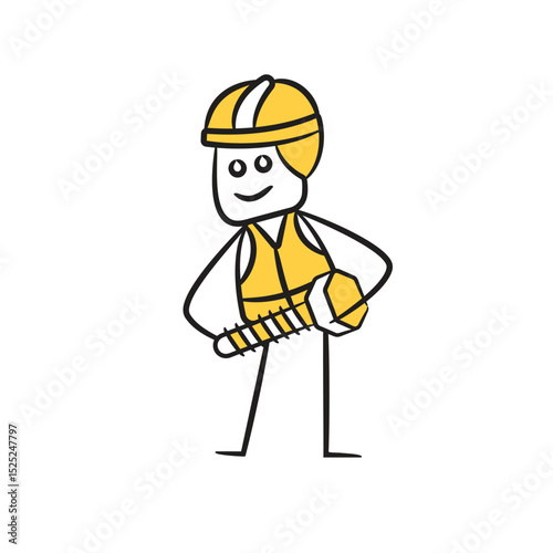 doodle engineer holding bolt nut character