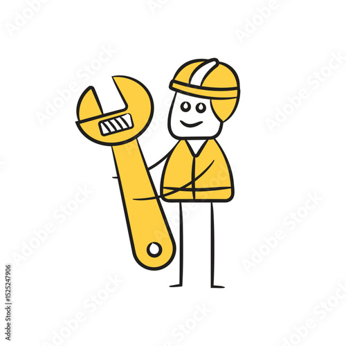 doodle engineer holding adjustable wrench character