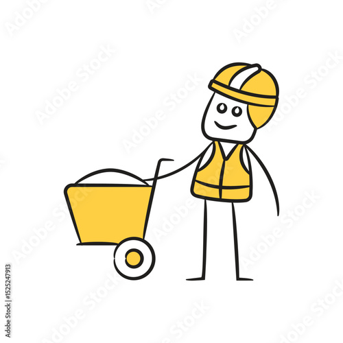 doodle engineer and mining cart character