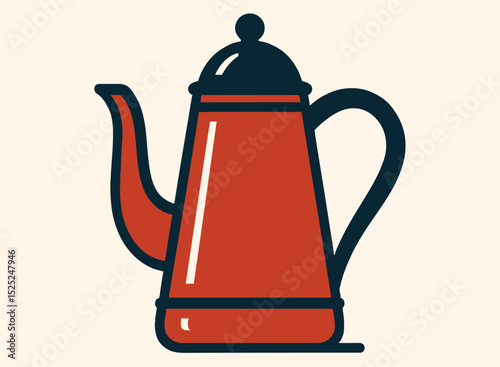 Retro Red Teapot Vector Vintage Kitchen Kettle Illustration