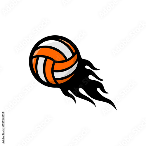 Volleyball burning in flames on white background