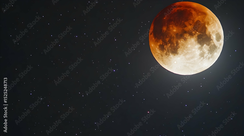 Fototapeta premium Lunar eclipse amidst a starlit expanse captures the celestial spectacle