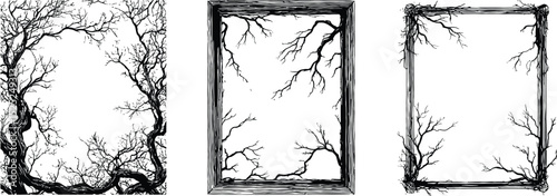 Gothic Black Tree Branch Frames | High-Quality Decorative Borders Featuring Twisted, Sparse, and Uniform Branch Patterns