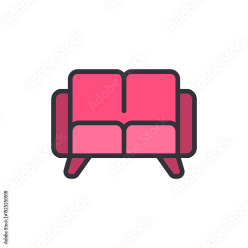 Stylized Pink Couch Illustration On Transparent Backdrop For Interior Design
