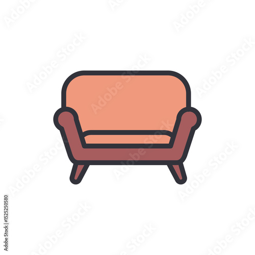 Stylized Couch Illustration In Neutral Colors With Transparent Backdrop