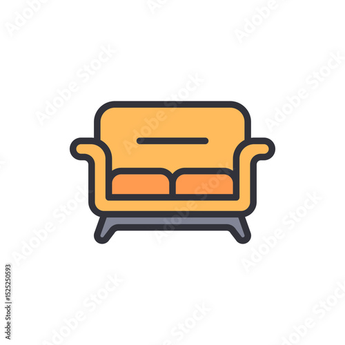Stylized Icon Of An Orange Couch With Armrests And Two Cushions