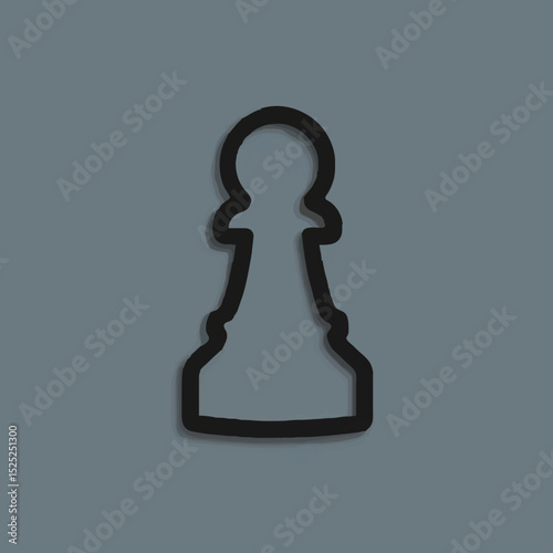 Black Pawn Stands on Gray Background

