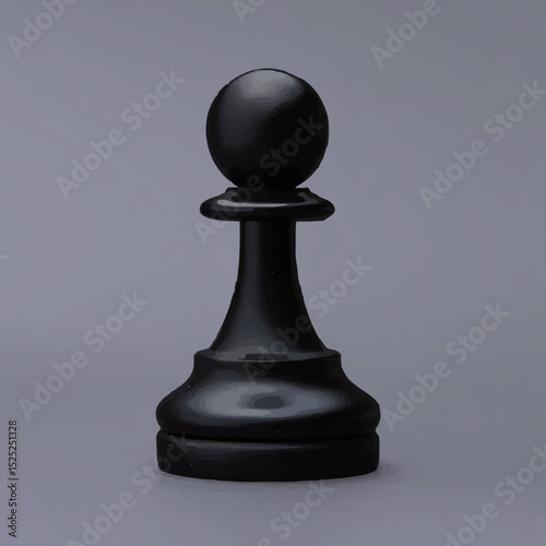Black Pawn Stands on Gray Background

