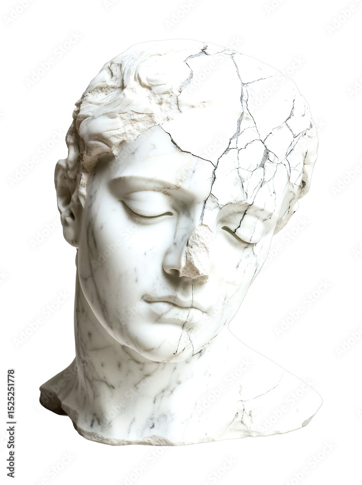 Obraz premium Marble sculpture restoration art gallery of damaged head indoor close-up perspective isolated on transparent background