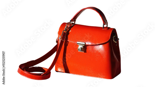 Chic Orange Handbag: A vibrant orange leather handbag with a top handle and shoulder strap is stylishly showcased, emanating modern charm and elegance. photo