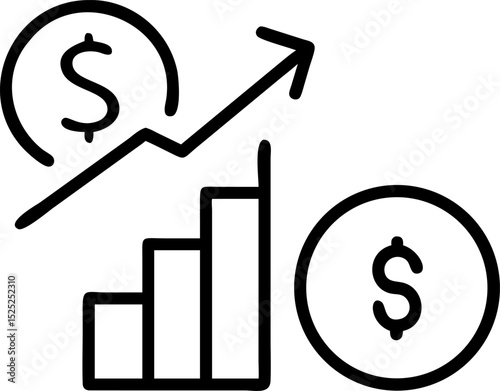 Financial Growth Illustration A line drawing featuring a coin and a bar graph representing investment and economic progress suitable for