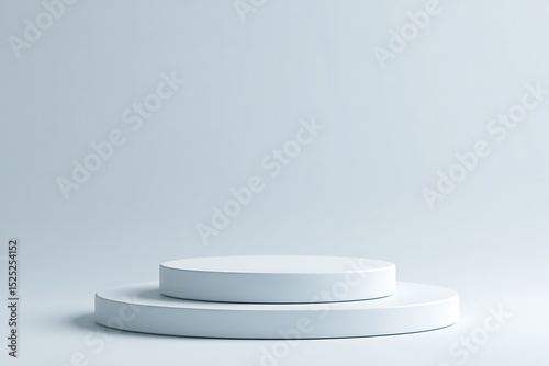 Minimalist White Cylindrical Podium Display Stand, Two Tiered Platform for Product Showcase or Presentation, Clean and Elegant 3D Render
