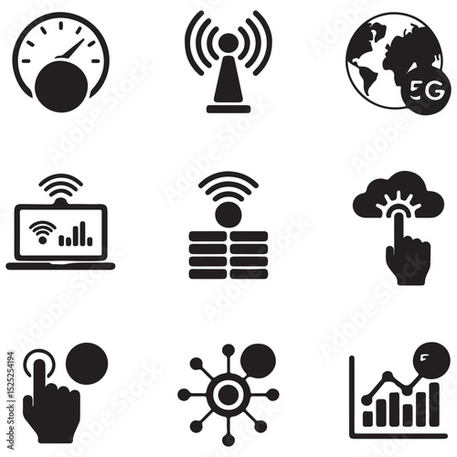 Gigabit Speed & 5G Technology Icons