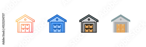 Warehouse icon set multiple style collection