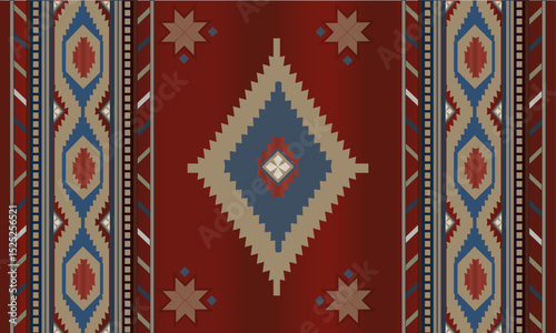 Navajo tribal Green vector seamless pattern. Native American ornament. Ethnic South Western decor style. Boho geometric ornament. pattern. Mexican blanket, rug. Woven carpet illustration	